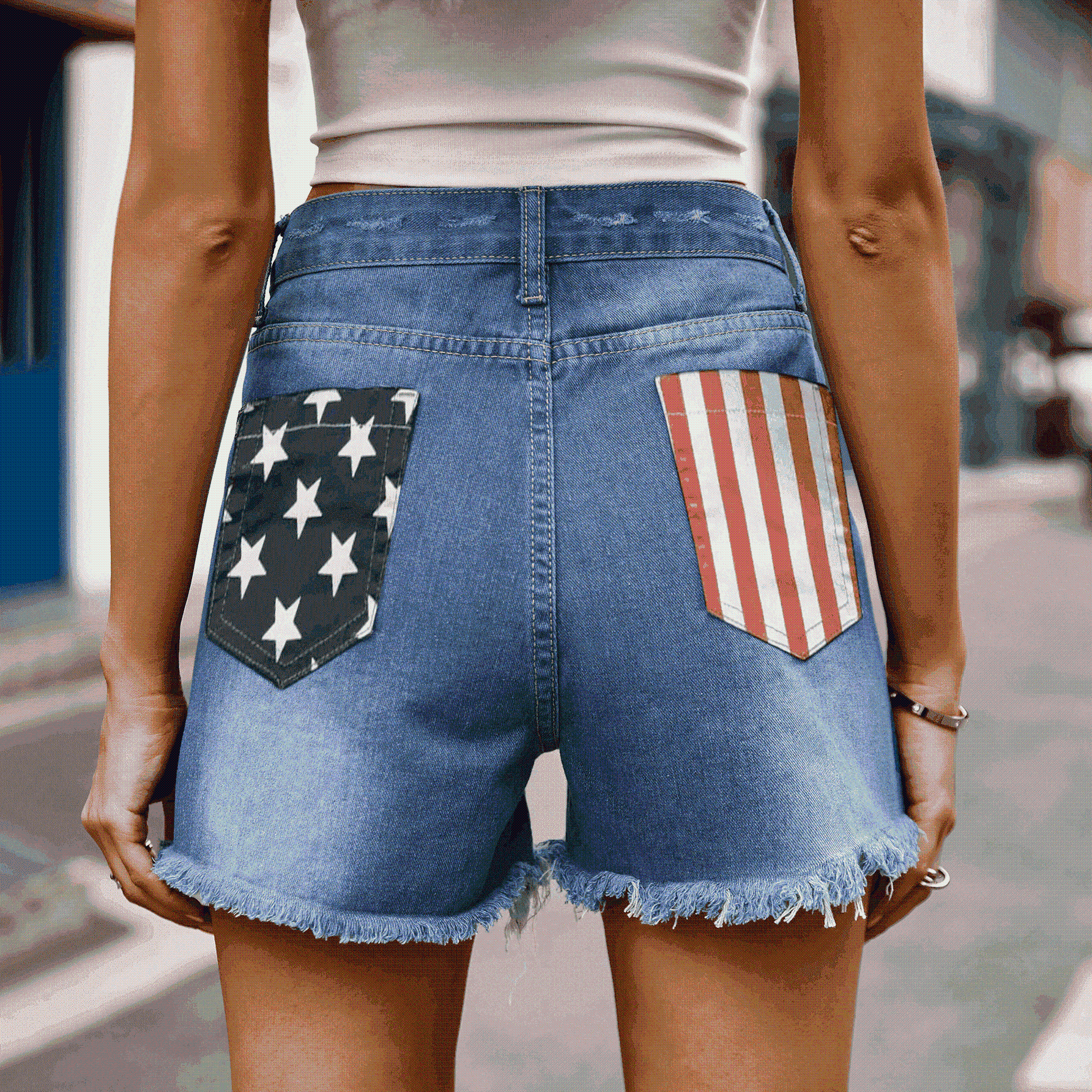 US Flag Distressed Denim Shorts for Chic Casual Style - Selvanelle
