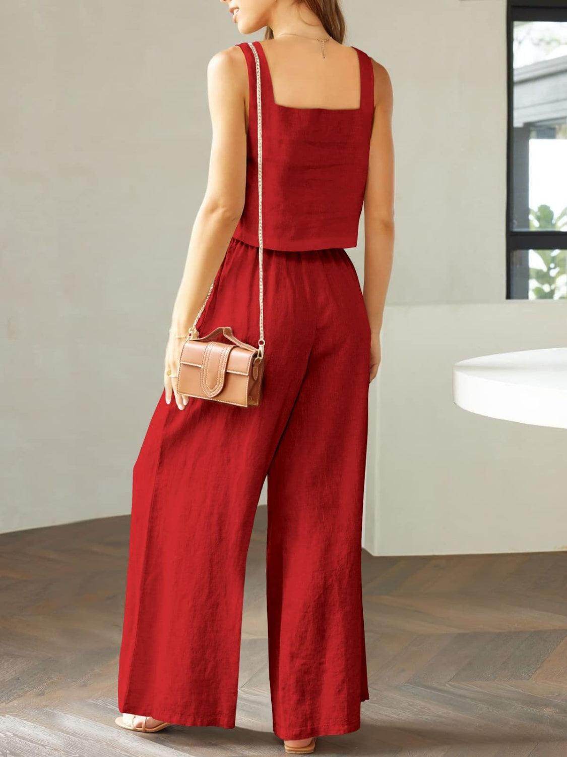 Square Neck Top and Wide Leg Pants Set for Women - Selvanelle
