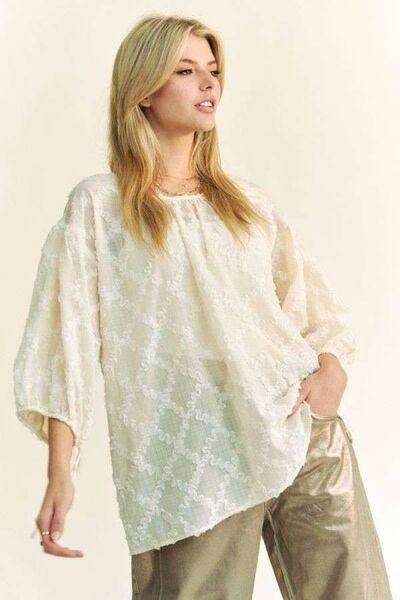 Davi & Dani Tied Round Neck Mesh Blouse for Women - Selvanelle