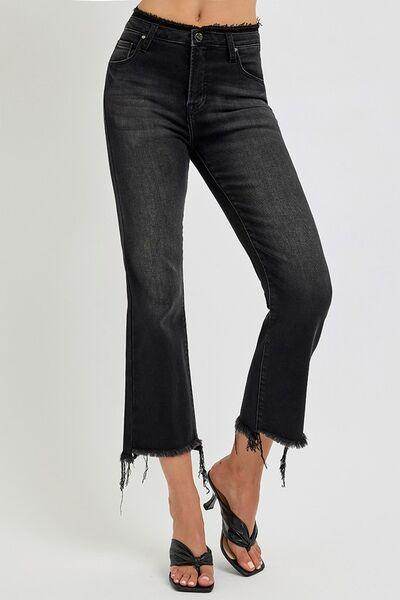 RISEN Full Size Raw Hem Cropped Flare Jeans Plus Size - Selvanelle