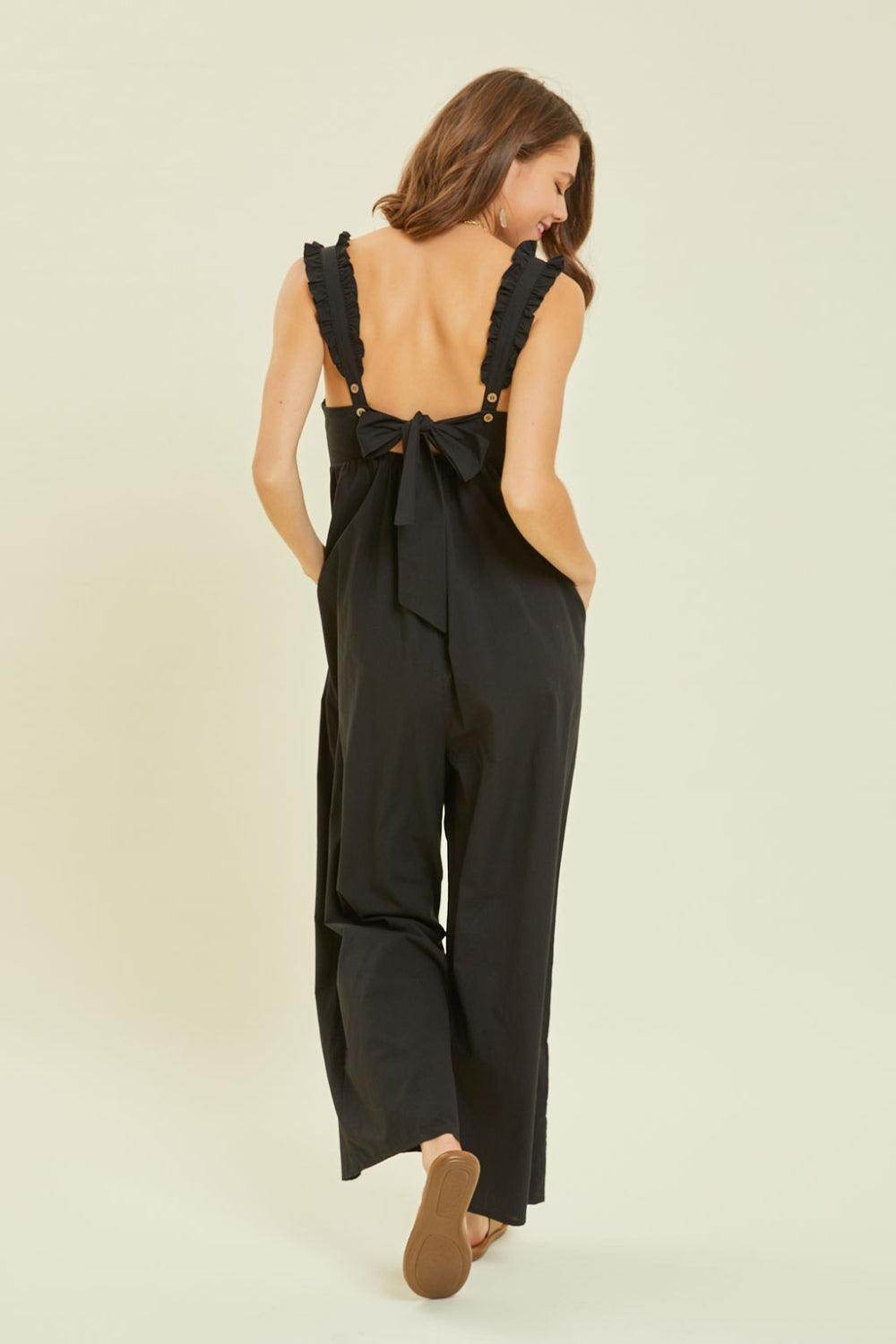 HEYSON Full Size Ruffled Strap Back Tie Wide Leg Jumpsuit - Selvanelle