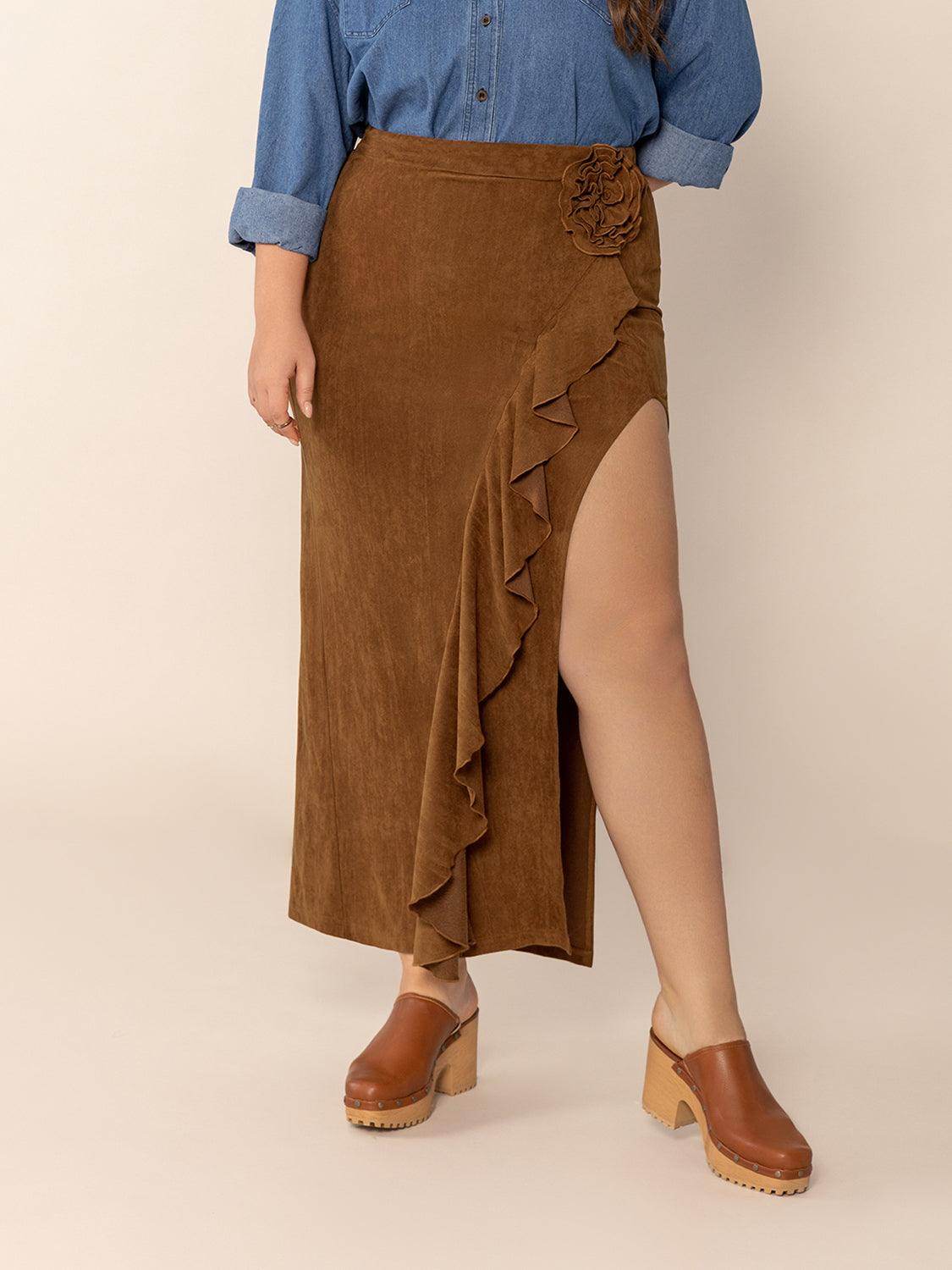 Plus Size Ruffled Slit High Rise Skirt for Stylish Comfort - Selvanelle