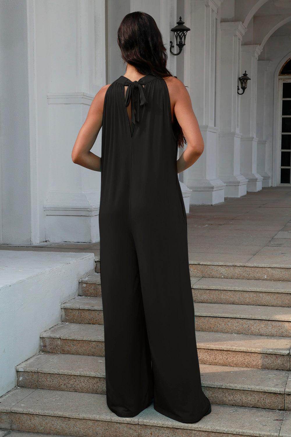 Double Take Full Size Tie Back Cutout Sleeveless Jumpsuit - Selvanelle