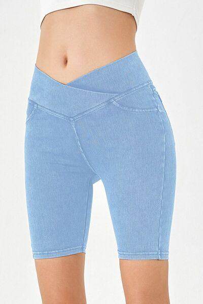 Basic Bae Asymmetrical Waist Denim Shorts With Pockets - Selvanelle