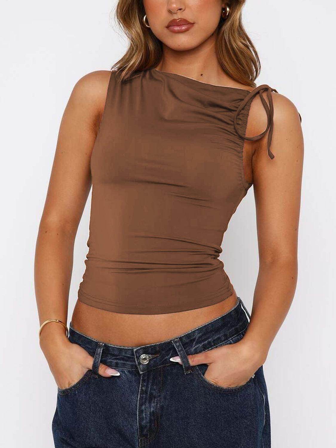 Lovelet Ruched Asymmetrical Neck Cami for Women’s Fashion - Selvanelle