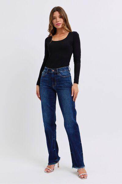 Judy Blue Full Size Raw Hem Straight Leg Jeans for Women - Selvanelle