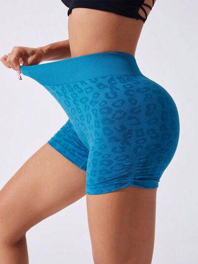 Ruched Leopard High Waist Active Shorts for Women Fitness - Selvanelle