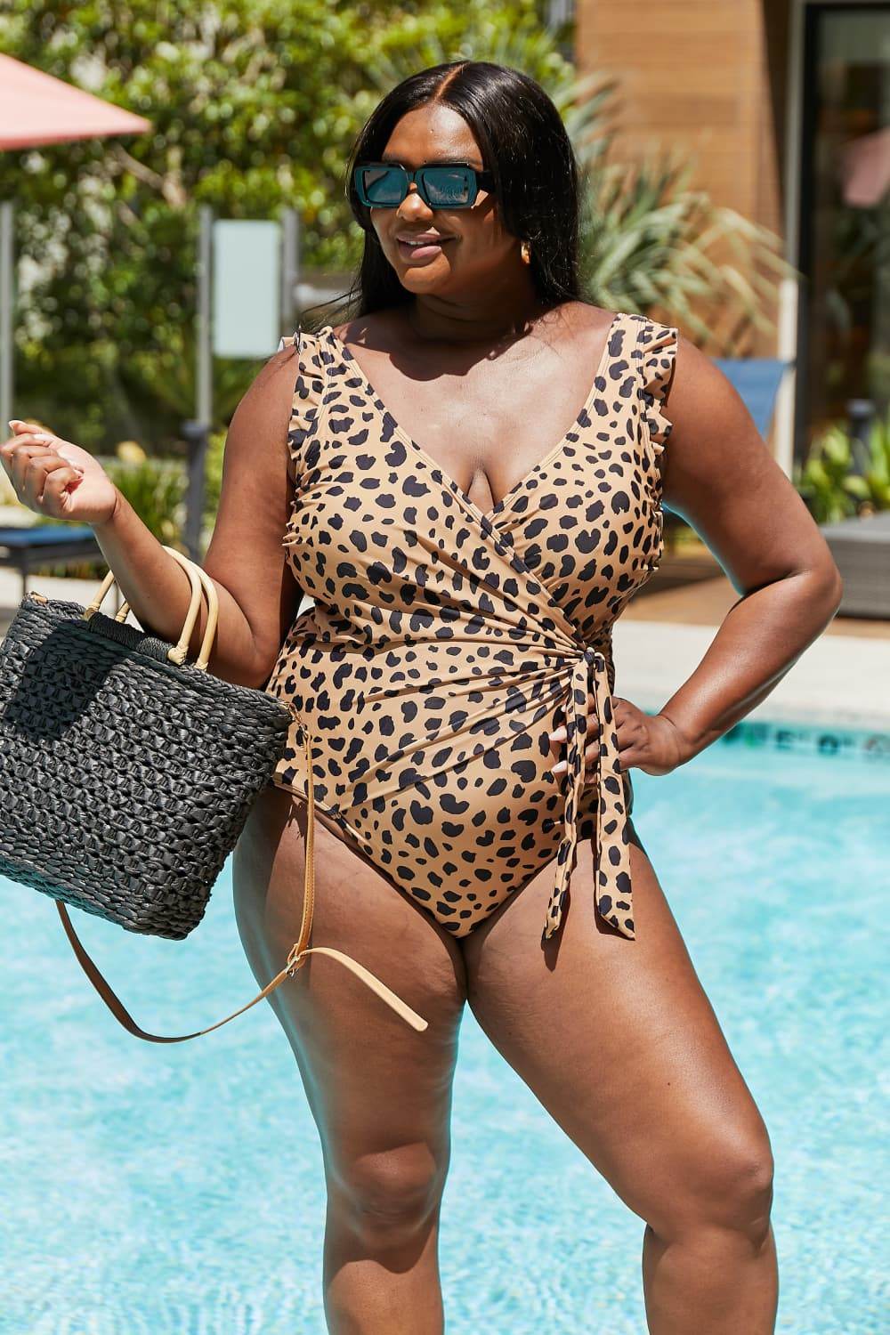 Marina West Swim Full Size Float On Ruffle Faux Wrap One-Piece in Leopard - Selvanelle