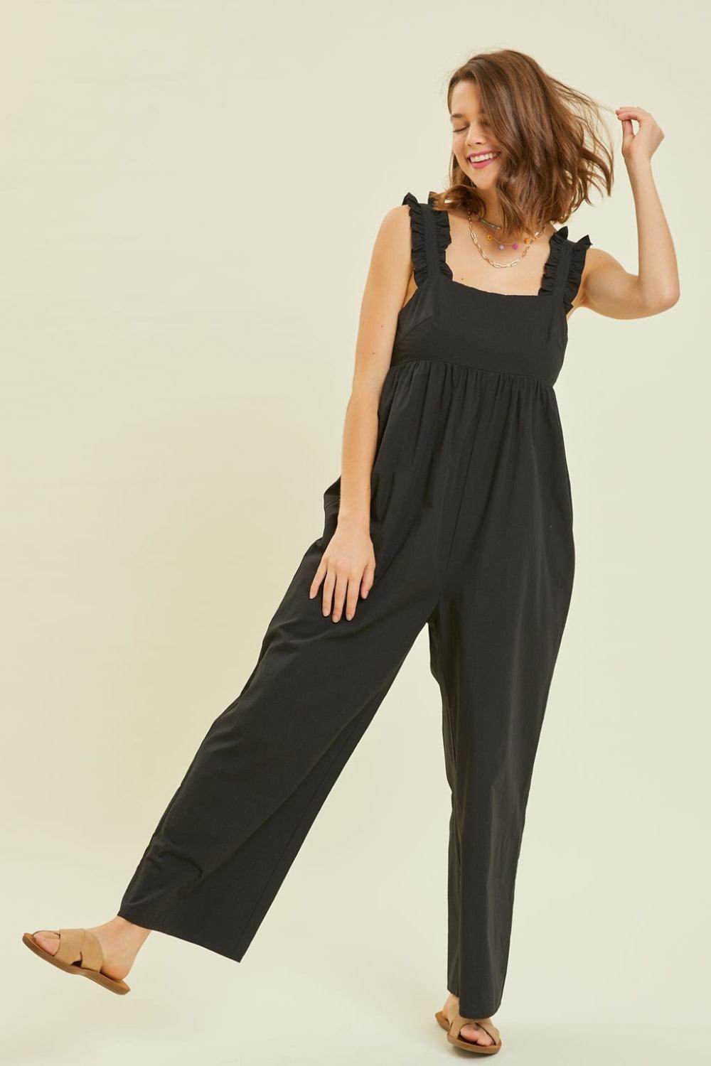 HEYSON Full Size Ruffled Strap Back Tie Wide Leg Jumpsuit - Selvanelle