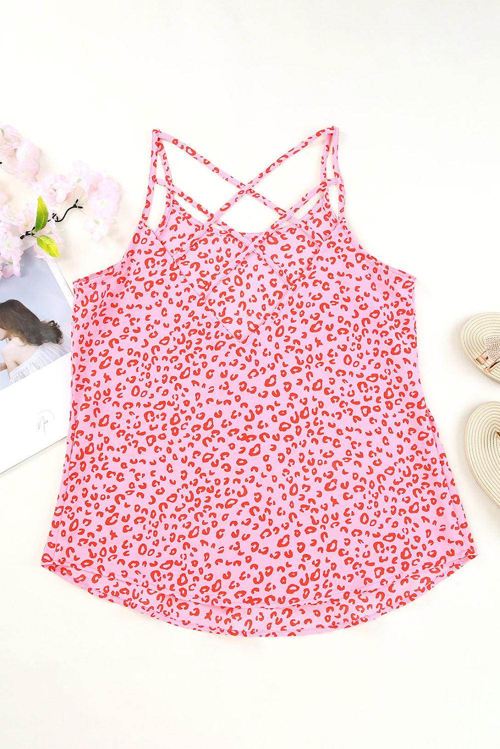 Cutout Leopard Round Neck Tank for Women Casual Style - Selvanelle