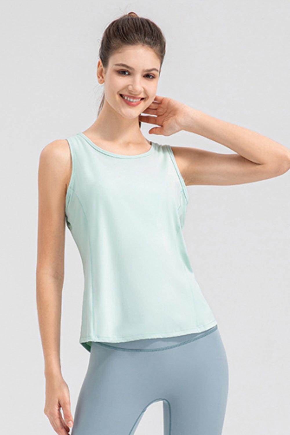 Wide Strap Round Neck Active Tank for Comfortable Workouts - Selvanelle