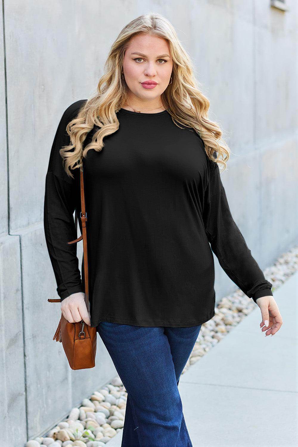 Basic Bae Full Size Round Neck Dropped Shoulder T-Shirt - Selvanelle