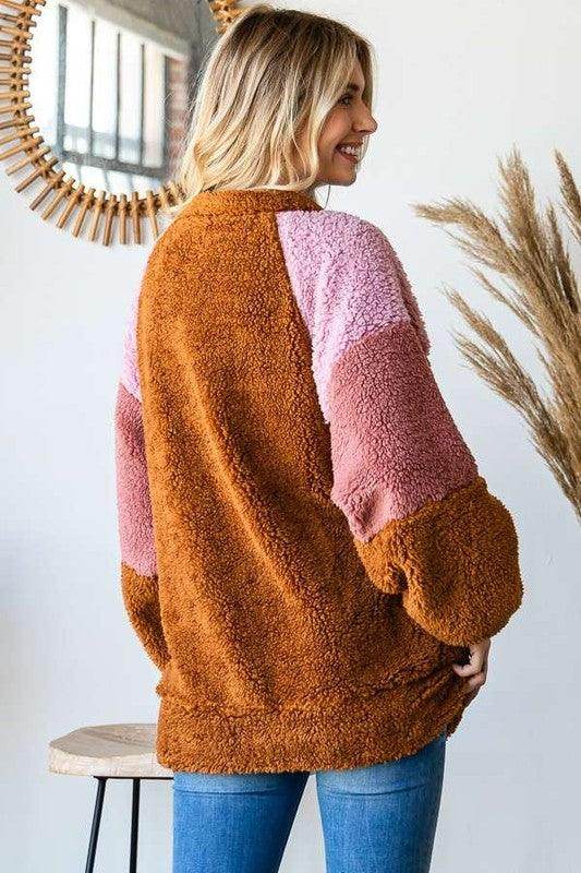 Culture Code Color Block Faux Fur Raglan Sleeve Sweatshirt - Selvanelle