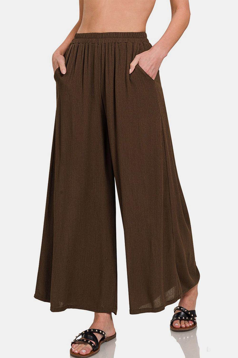 Zenana Woven Wide Leg Pants With Pockets for Women - Selvanelle