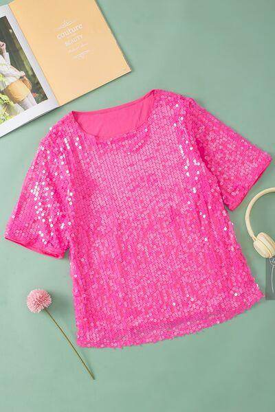 Sequin Round Neck Half Sleeve Blouse for Stylish Women - Selvanelle