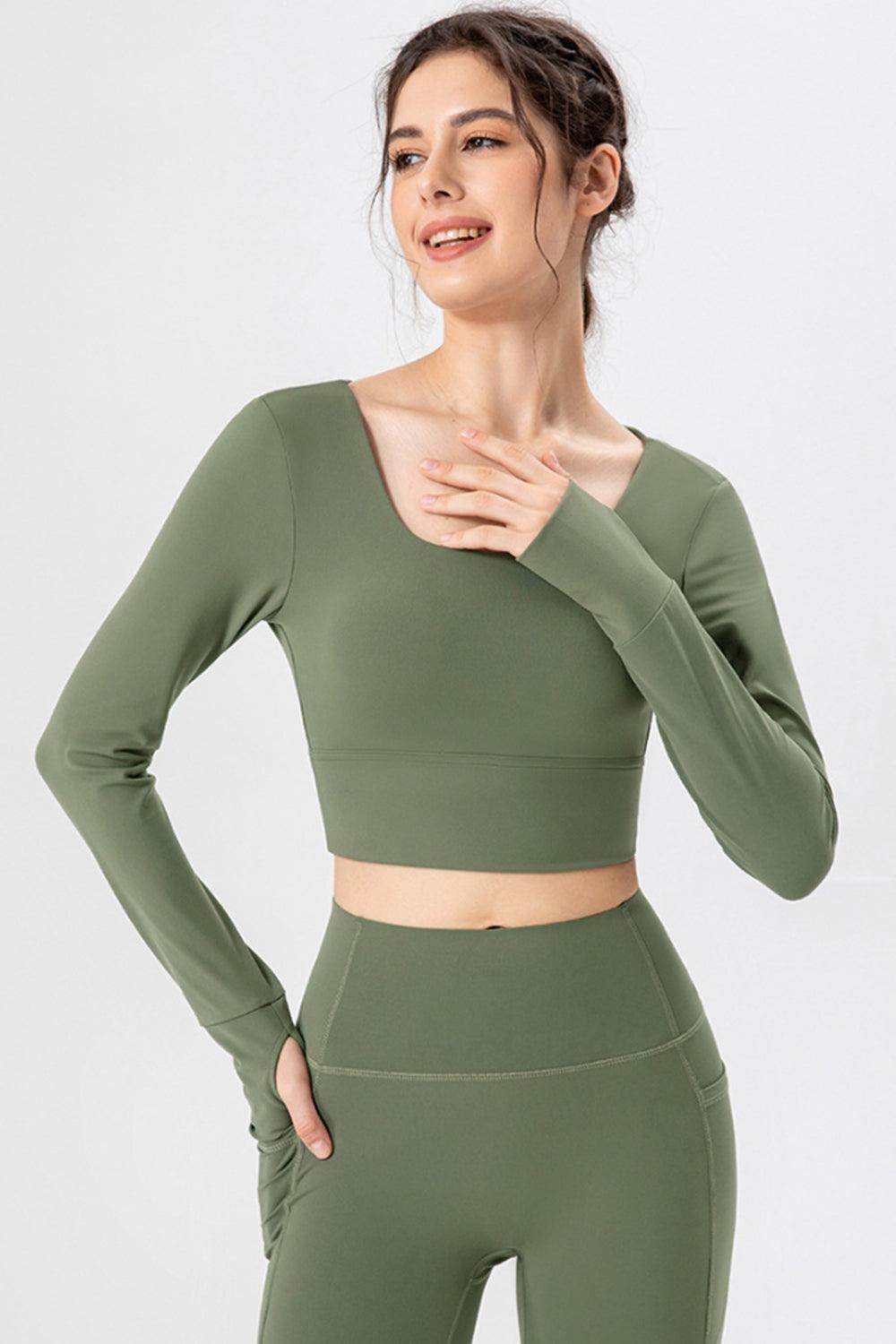 Square Neck Crisscross Active T-Shirt for Women Fitness - Selvanelle