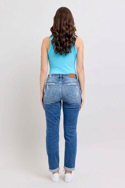 Judy Blue Full Size Button Fly Distressed Jeans Plus Size - Selvanelle