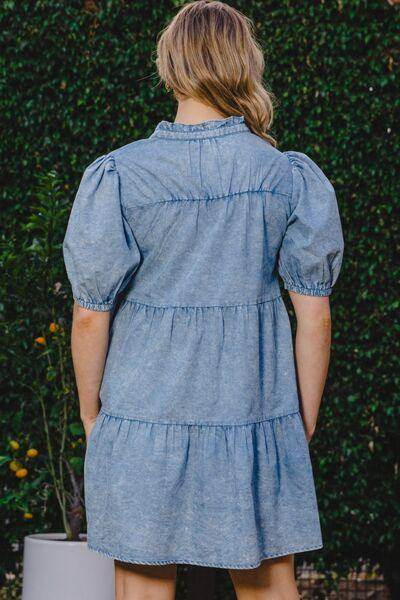 ODDI Washed Tiered Mini Denim Dress for Effortless Style - Selvanelle
