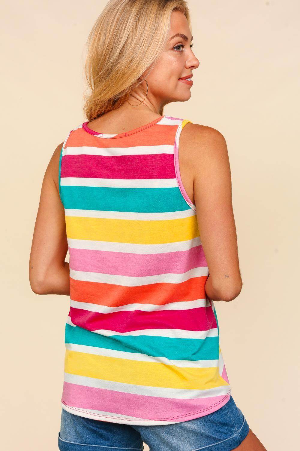 Haptics Round Neck Striped Knit Tank for Effortless Style - Selvanelle