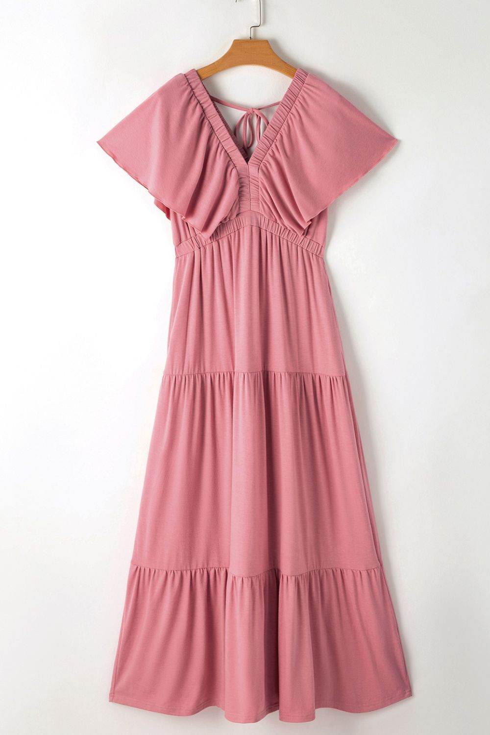Ruffled V Neck Flutter Sleeve Maxi Dress - Selvanelle
