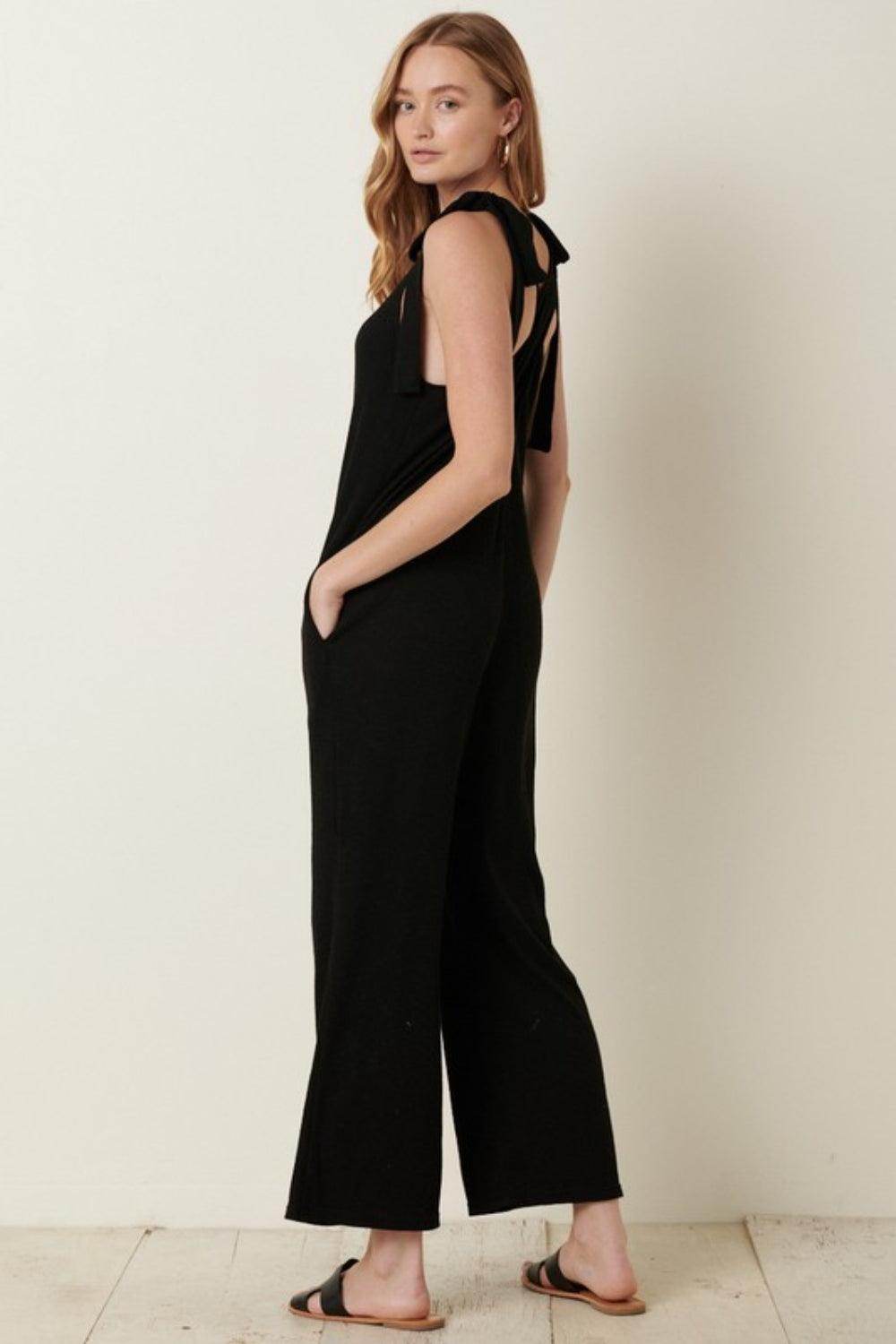 Mittoshop Rib Knit V-Neck Cross Back Jumpsuit for Women - Selvanelle