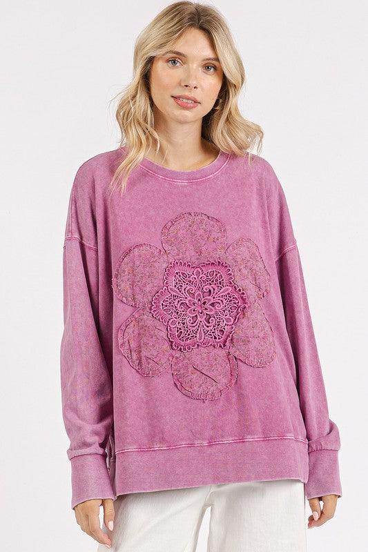 Mittoshop Flower Patch Side Slit Mineral Wash Sweatshirt - Selvanelle