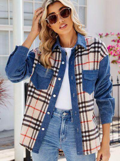 Plaid Long Sleeve Denim Jacket for Stylish Everyday Wear - Selvanelle