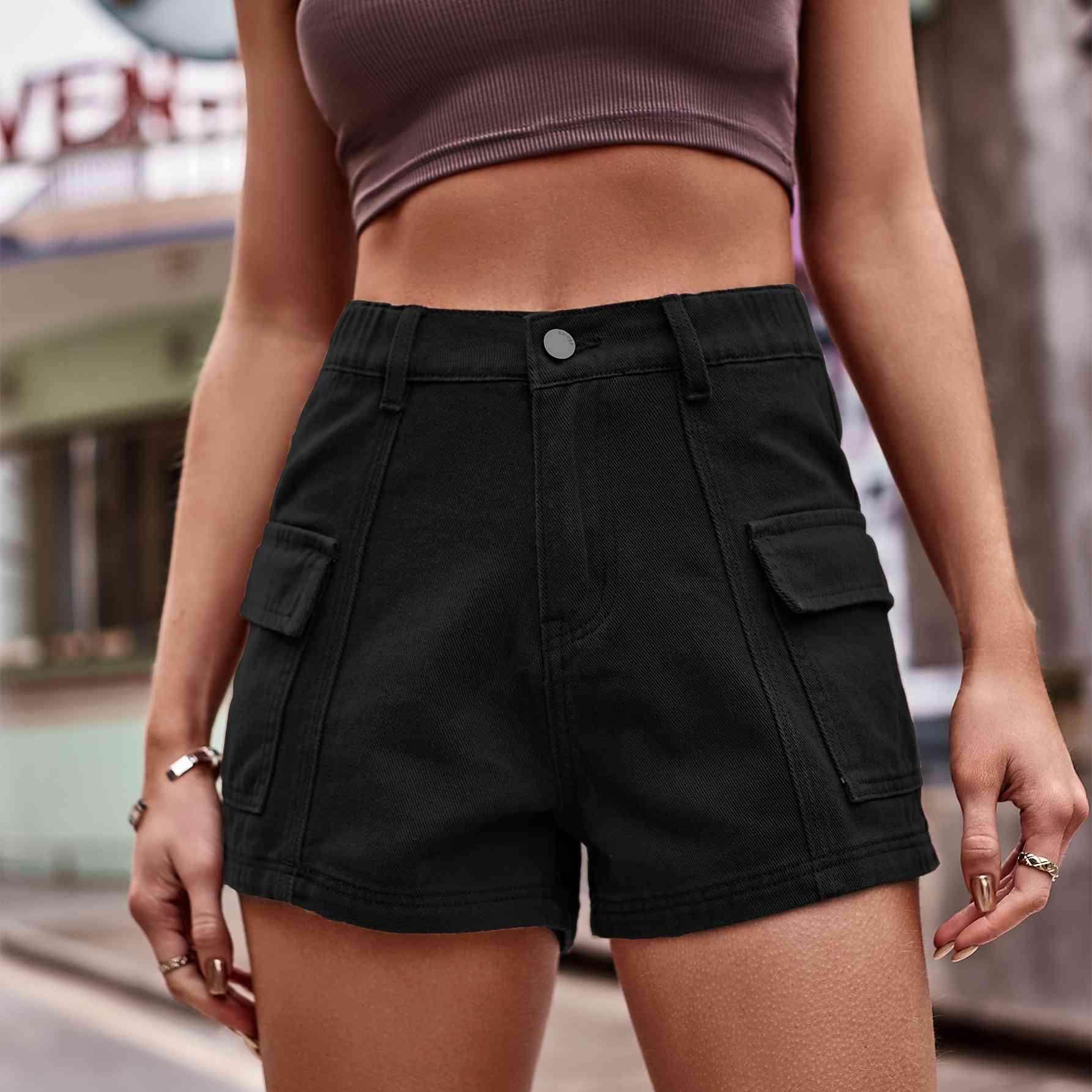 High-Waist Denim Shorts with Pockets for Casual Style - Selvanelle