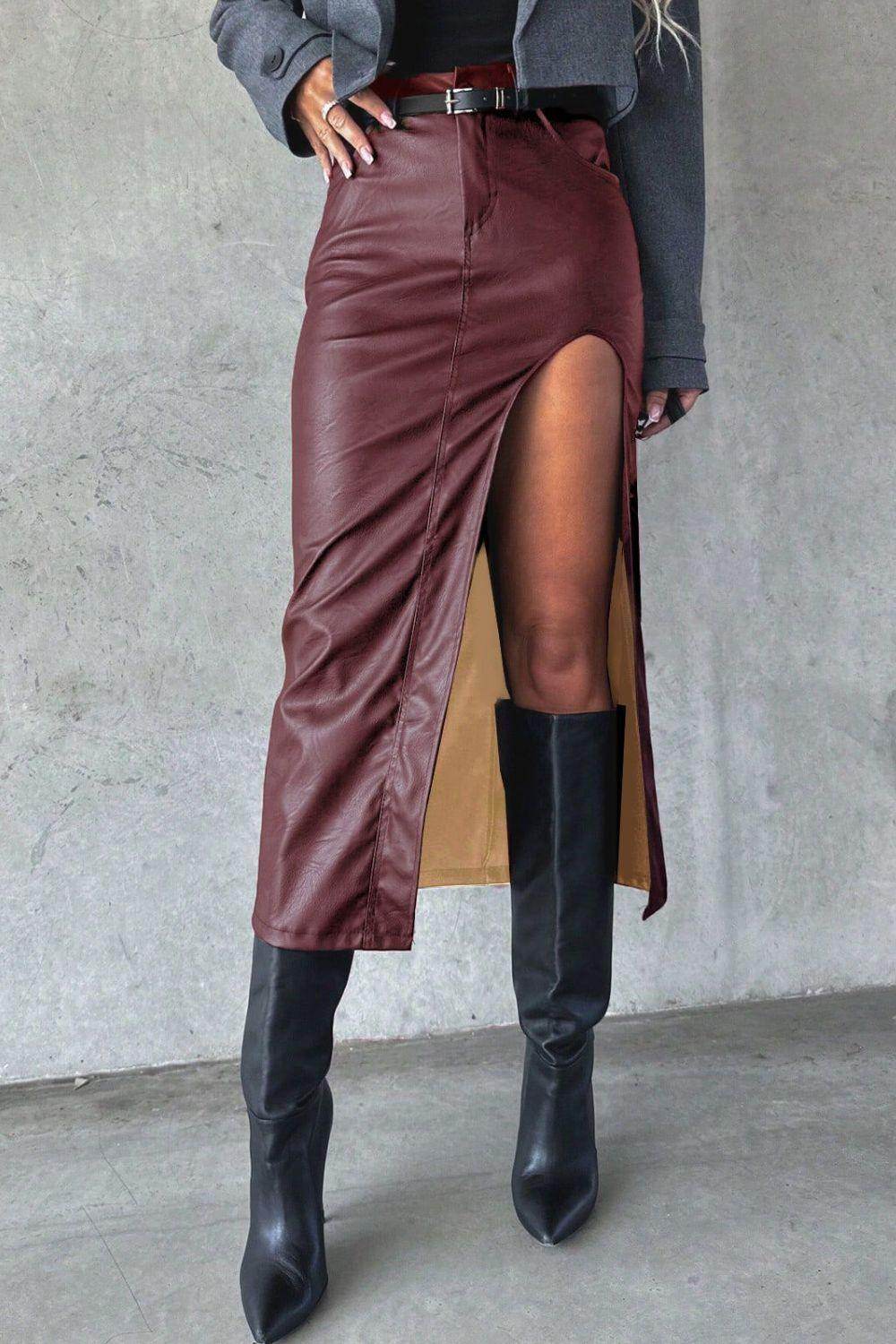 Slit Midi Skirt with Pockets for Chic Everyday Style - Selvanelle