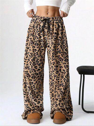 Leopard Wide Leg Plush Pants for Comfortable Stylish Wear - Selvanelle