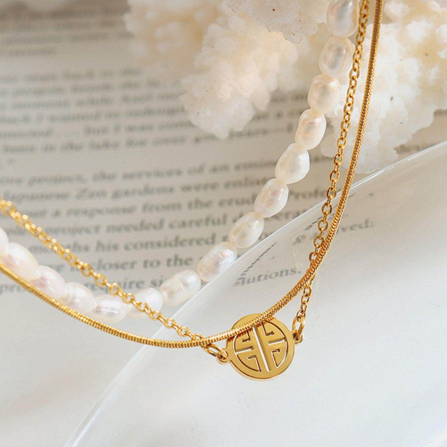 Titanium Steel Three-Layered Pearl Bracelet for Women - Selvanelle