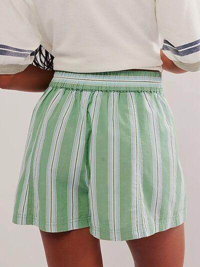 Striped Elastic Waist Shorts with Pockets for Comfort - Selvanelle