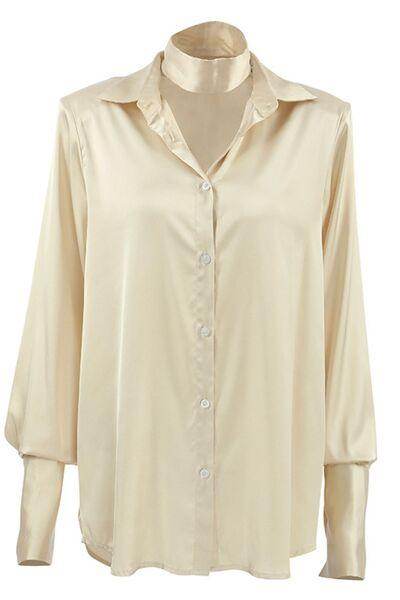 Button Down Long Sleeve Satin Shirt for Effortless Style - Selvanelle