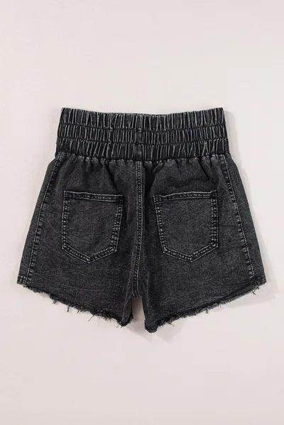 High Waist Raw Hem Denim Shorts for Women Casual Style - Selvanelle