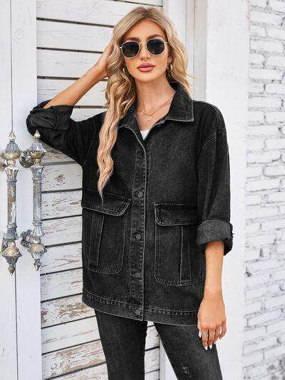 Button Up Long Sleeve Denim Jacket for Stylish Looks - Selvanelle