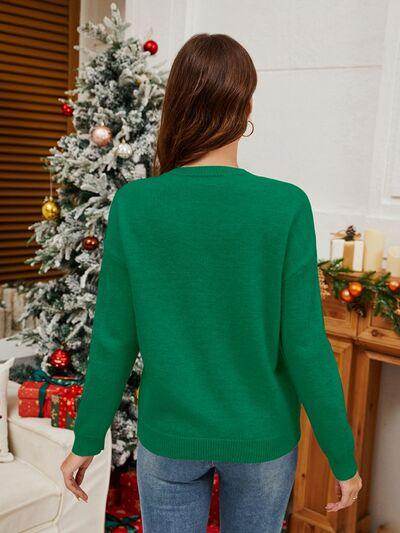 Sequin Candy Cane Round Neck Long Sleeve Sweater for Women - Selvanelle