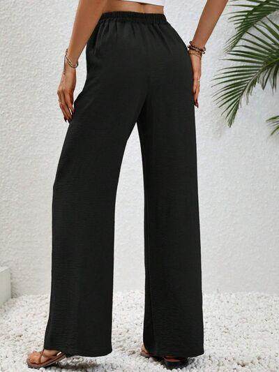 Wide Leg Drawstring Pants for Women in Opaque Fabric - Selvanelle