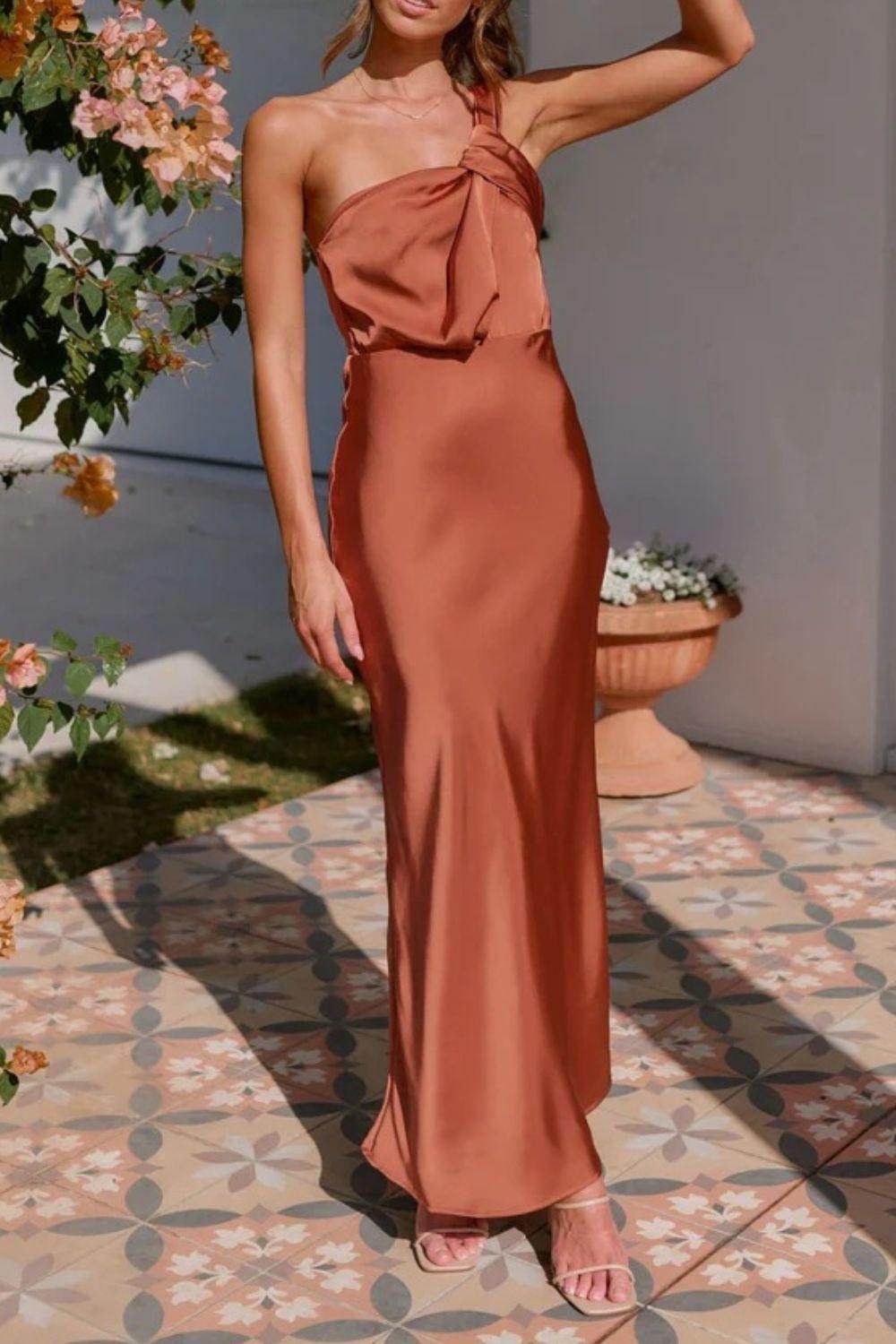 One Shoulder Sleeveless Maxi Dress for Elegant Occasions - Selvanelle