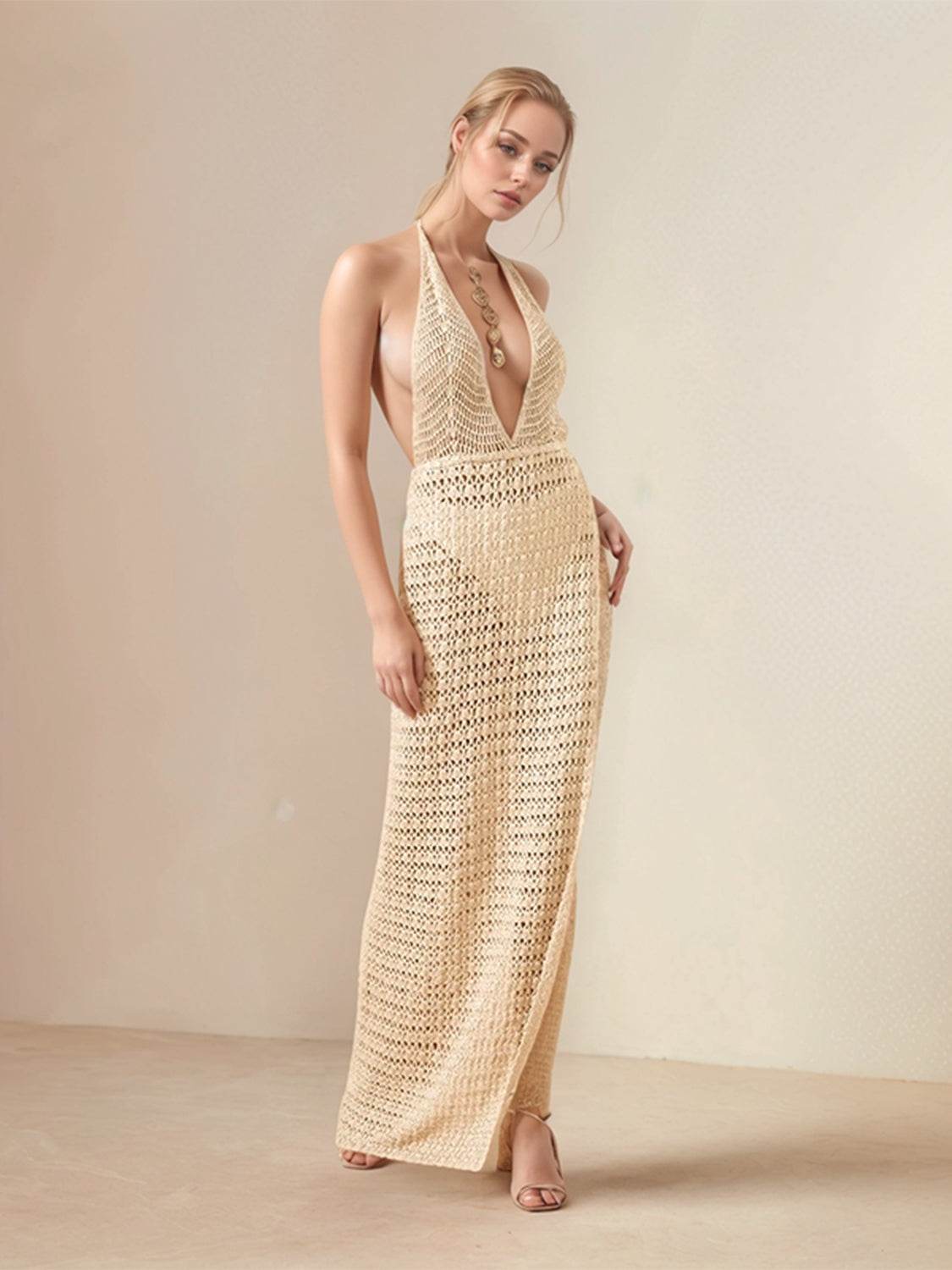 Hollow Out Halter Neck Cover-Up Dress - Selvanelle