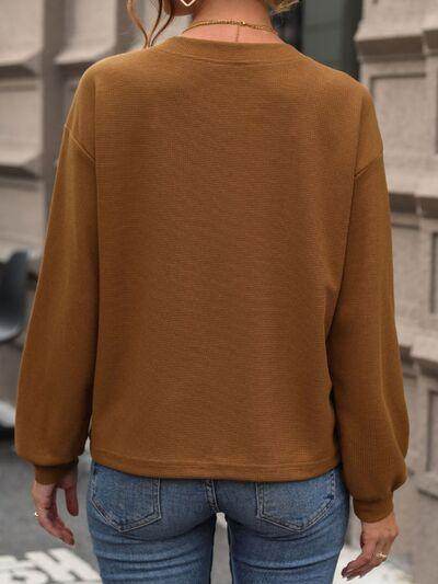 Perfee V-Neck Long Sleeve Top for Stylish Comfort Wear - Selvanelle