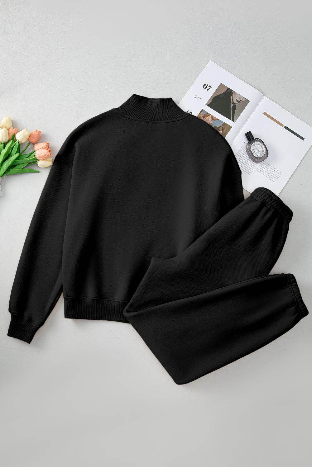 Quarter Zip Long Sleeve Top and Pants Set for Women - Selvanelle