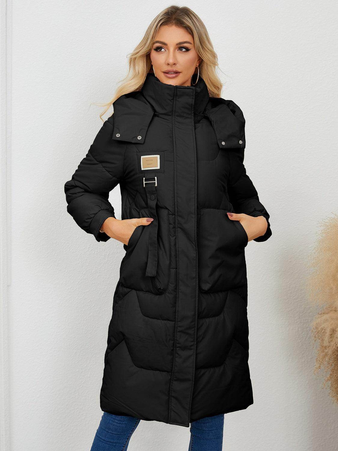 Long Sleeve Longline Hooded Winter Coat for Women - Selvanelle