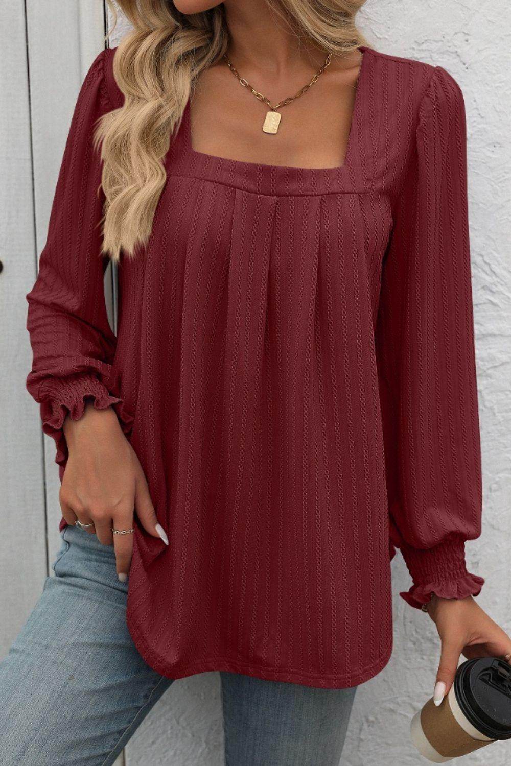 Mandy Square Neck Long Sleeve Top for Stylish Comfort - Selvanelle