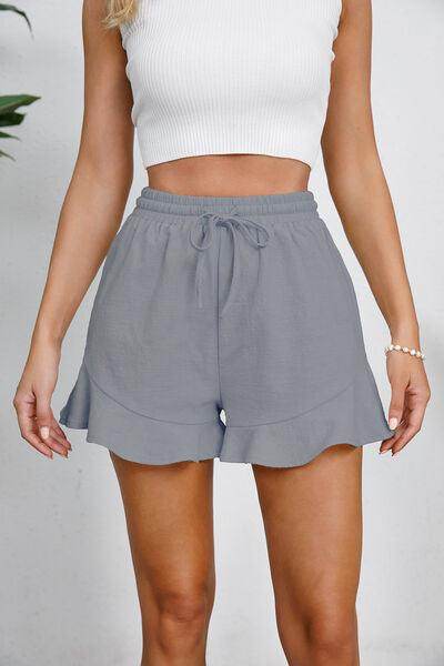 Full Size Drawstring Ruffle Hem Shorts for Women - Selvanelle