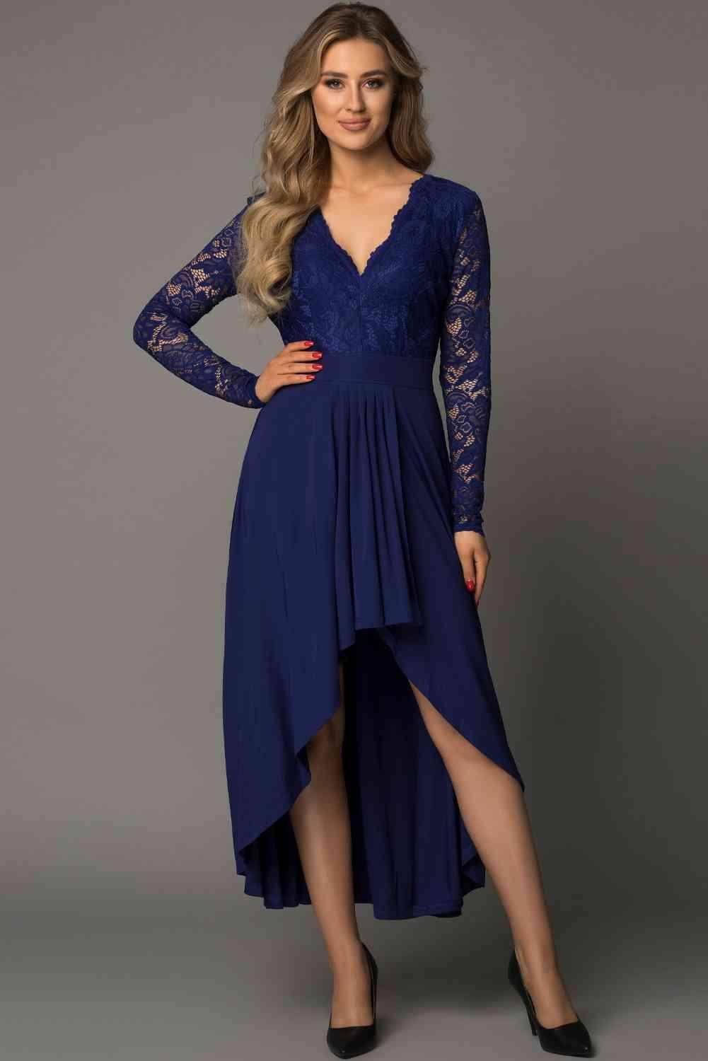 Lace High-Low V-Neck Dress for Elegant Evening Wear - Selvanelle