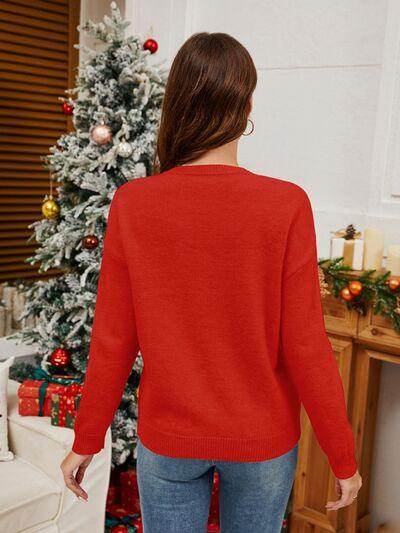 Sequin Candy Cane Round Neck Long Sleeve Sweater for Women - Selvanelle