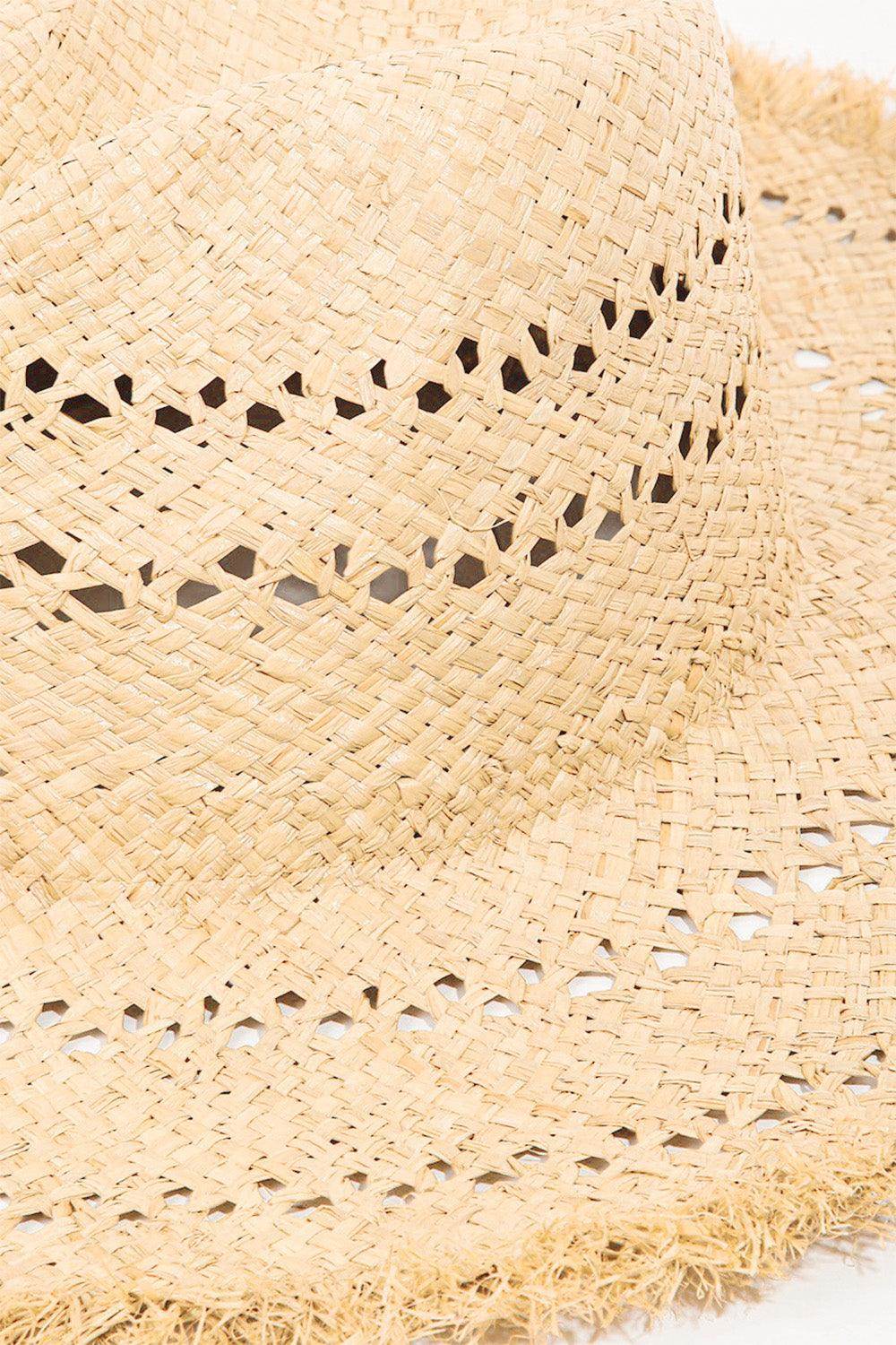 Fame Openwork Raw Hem Weave Hat for Stylish Summer Wear - Selvanelle