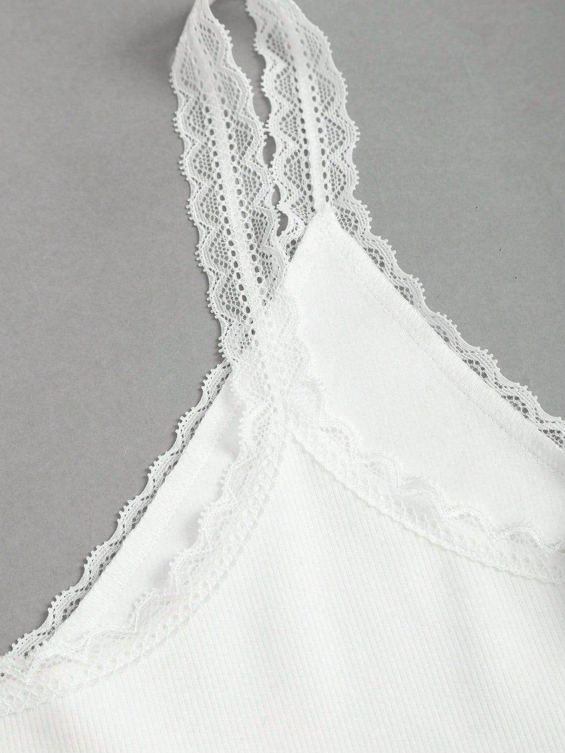 Lace Detail V-Neck Wide Strap Tank for Stylish Comfort - Selvanelle