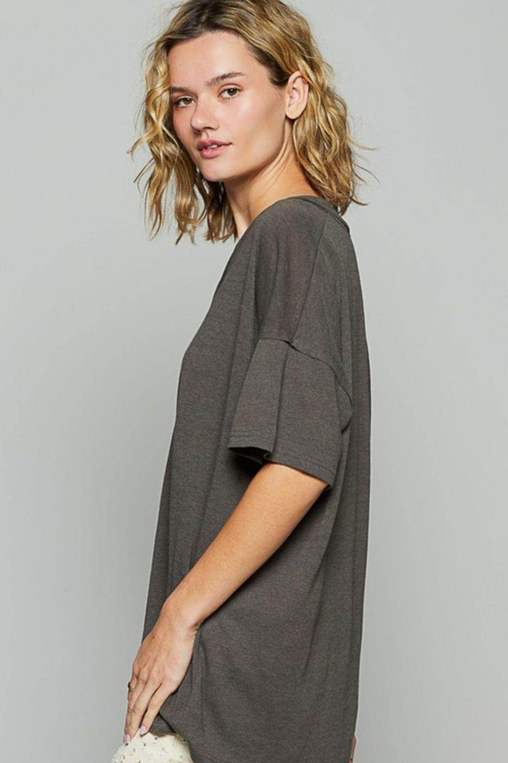 POL V-Neck Half Sleeve T-Shirt for Women Casual Style - Selvanelle
