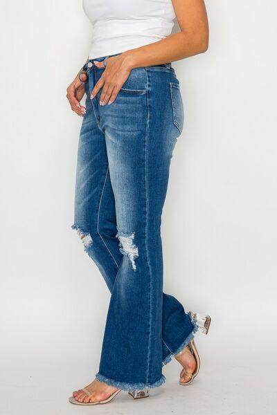 Bytos Full Size Raw Hem Distressed High Rise Bootcut Jeans - Selvanelle